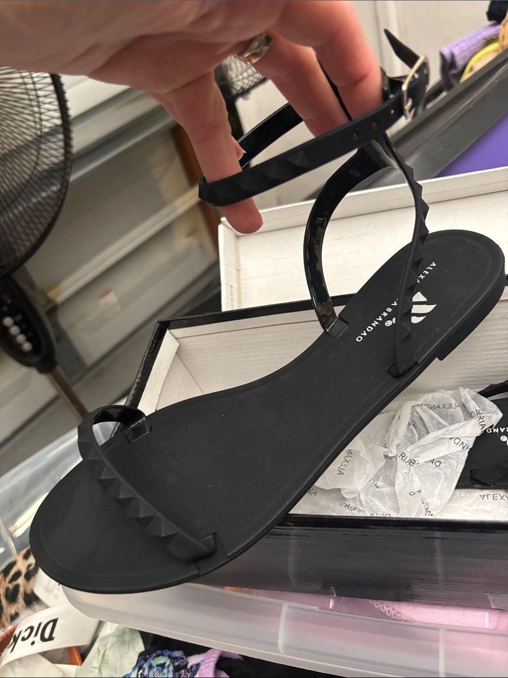 Women's Black Studded Ankle-Strap Flat Sandals